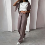 Vêtement Femme Ensemble Pull Col Roulé et Pantalon Tricoté