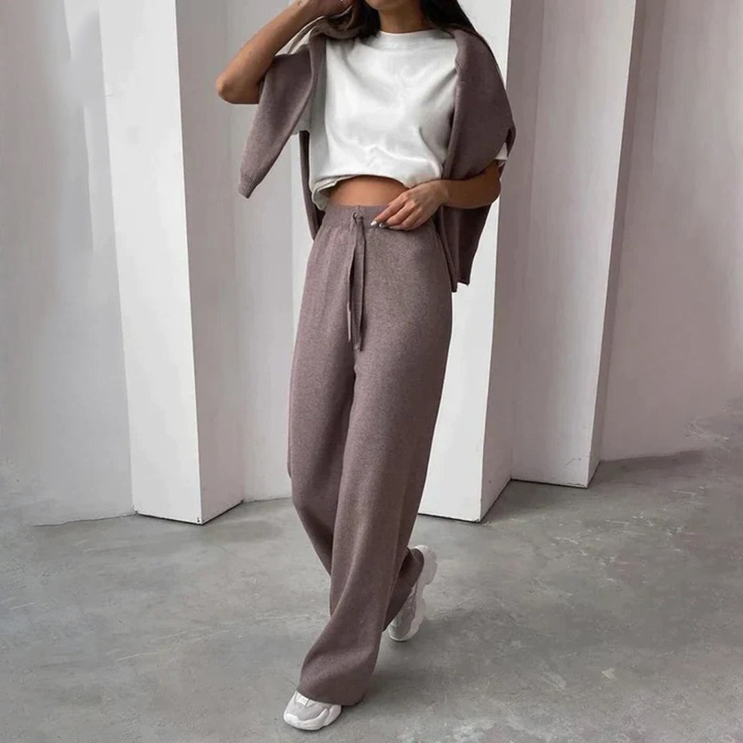 Vêtement Femme Ensemble Pull Col Roulé et Pantalon Tricoté