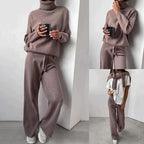 Vêtement Femme Ensemble Pull Col Roulé et Pantalon Tricoté