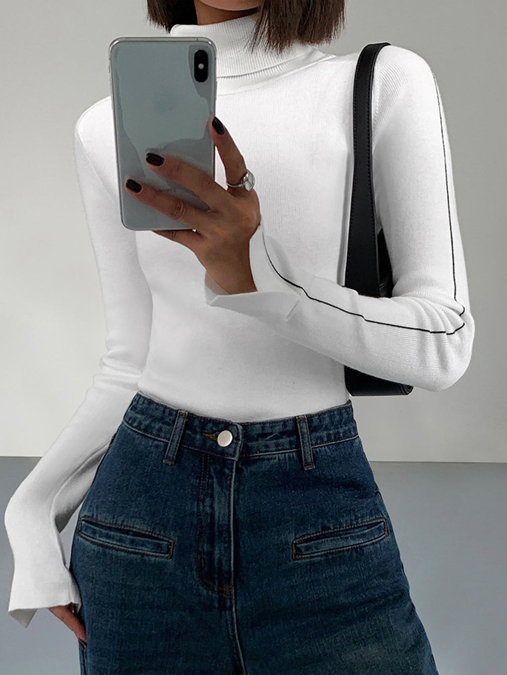 Pull à col roulé pour femme – Maille douce en polyester avec finitions contrastées