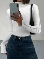 Pull à col roulé pour femme – Maille douce en polyester avec finitions contrastées
