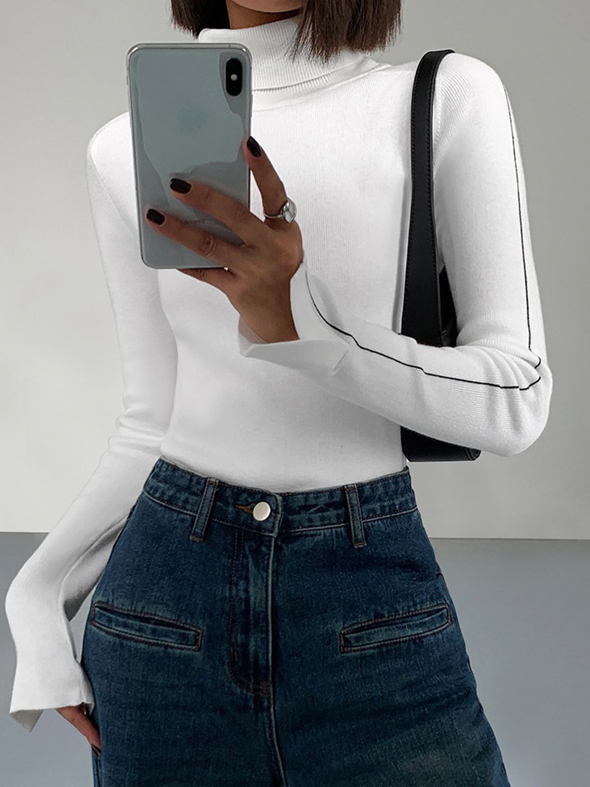 Pull à col roulé pour femme – Maille douce en polyester avec finitions contrastées