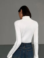 Pull à col roulé pour femme – Maille douce en polyester avec finitions contrastées