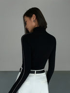 Pull à col roulé pour femme – Maille douce en polyester avec finitions contrastées