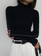 Pull à col roulé pour femme – Maille douce en polyester avec finitions contrastées