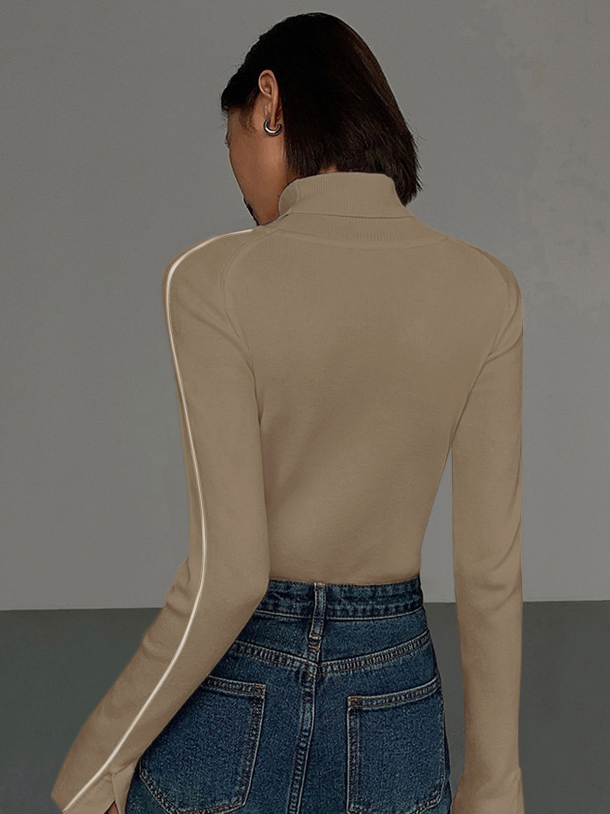 Pull à col roulé pour femme – Maille douce en polyester avec finitions contrastées