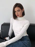 Pull à col roulé pour femme – Maille douce en polyester avec finitions contrastées