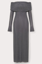 Robe longue de femme à épaules larges en polyester, idéale pour l'automne et festive pour le mariage