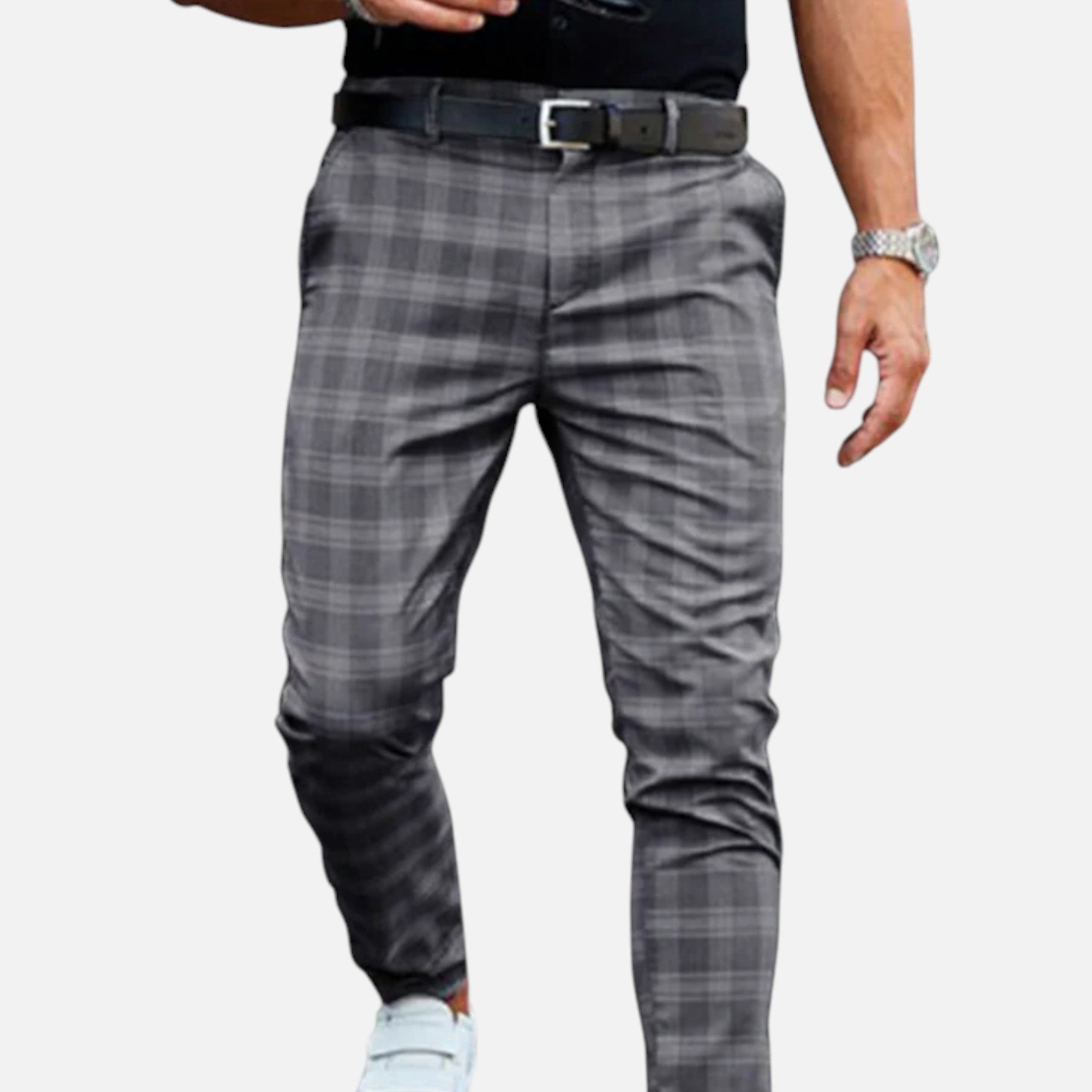 Pantalon à carreaux slim pour homme, longueur cheville