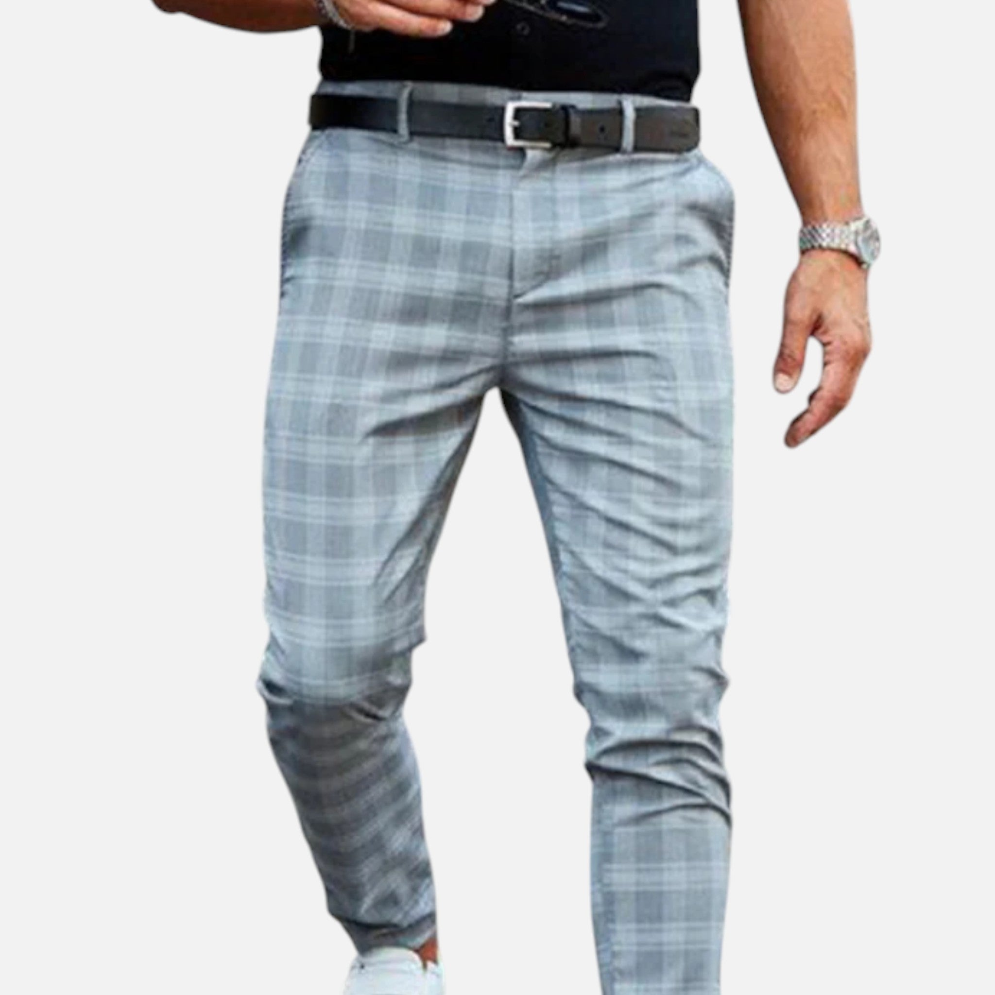 Pantalon à carreaux slim pour homme, longueur cheville