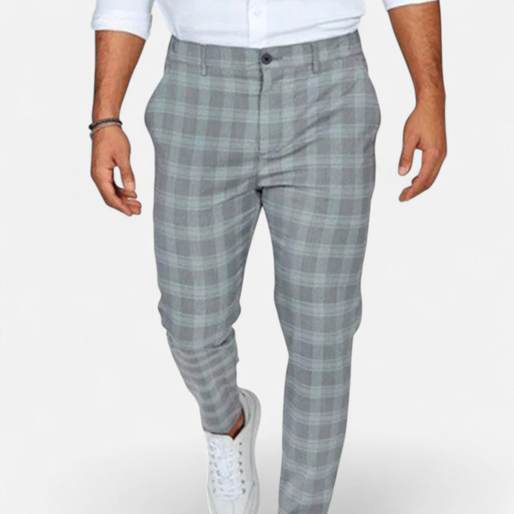Pantalon à carreaux slim pour homme, longueur cheville