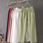 KLARA - Pantalon décontracté en coton et lin avec taille élastiquée, parfait pour l'automne
