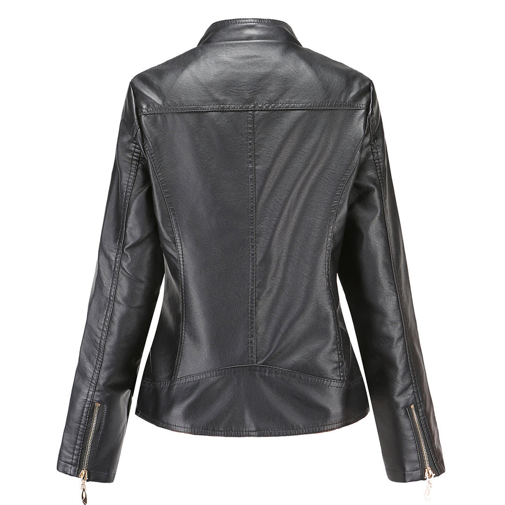 Women's Stand-Up Collar Leather Jacket - Autumn Edition