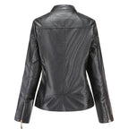 Women's Stand-Up Collar Leather Jacket - Autumn Edition
