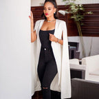 Blazer Élégante Longue Longueur Couleur Unie