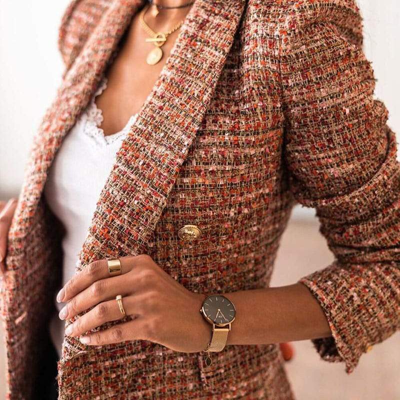 Veste blazer motif plaid manches longues