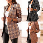 Veste blazer motif plaid manches longues