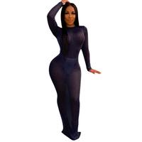 Robe de plage longue moulante manches longues transparente