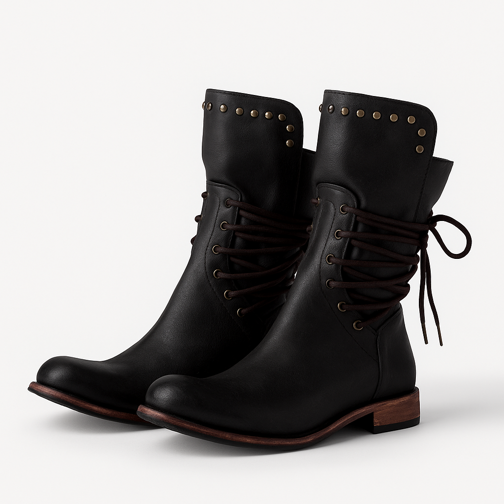 Bottes confortables en cuir vegan avec lacets pour l'automne