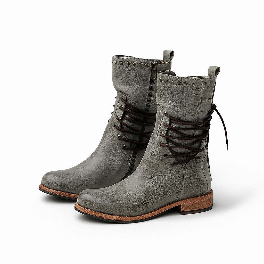 Bottes confortables en cuir vegan avec lacets pour l'automne