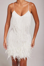 Robe de cocktail pour femme avec franges de plumes