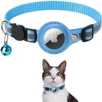 Collier pour chat bleu avec AirTag intégré, clochette et boucle réglable, idéal pour la localisation et la sécurité des animaux de compagnie.