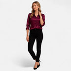 Chemisier boutonné en satin pour femme – Chemise classique à manches longues et revers