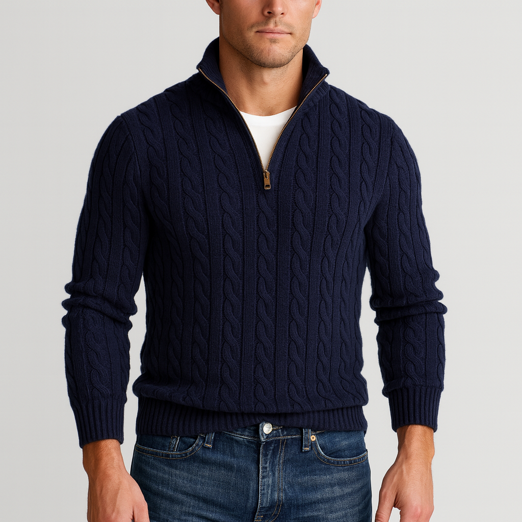 Pull de luxe pour homme à demi-zip et col montant