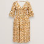 Yellow Floral dress with V-neckline