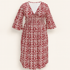 Red Floral dress with V-neckline