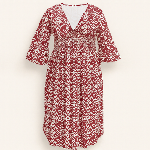 Red Floral dress with V-neckline