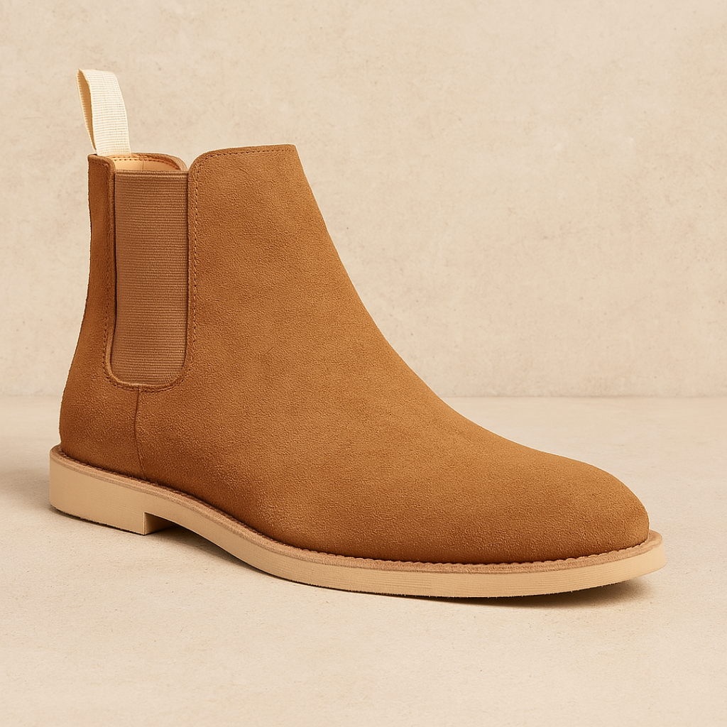 Men's Classic Suede Chelsea Boots - Black Slip-On Boots with Elastic Sides for All-Season Versatility