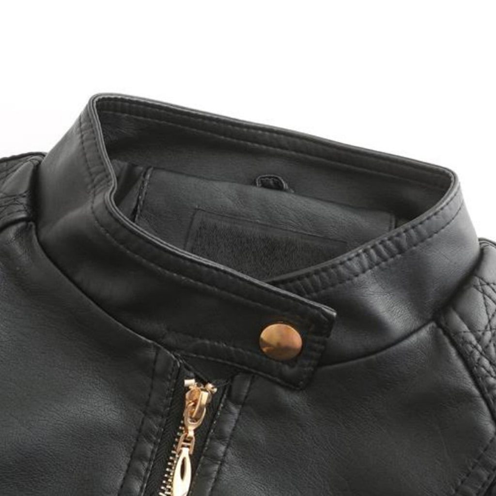 Women's Stand-Up Collar Leather Jacket - Autumn Edition