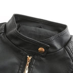 Women's Stand-Up Collar Leather Jacket - Autumn Edition
