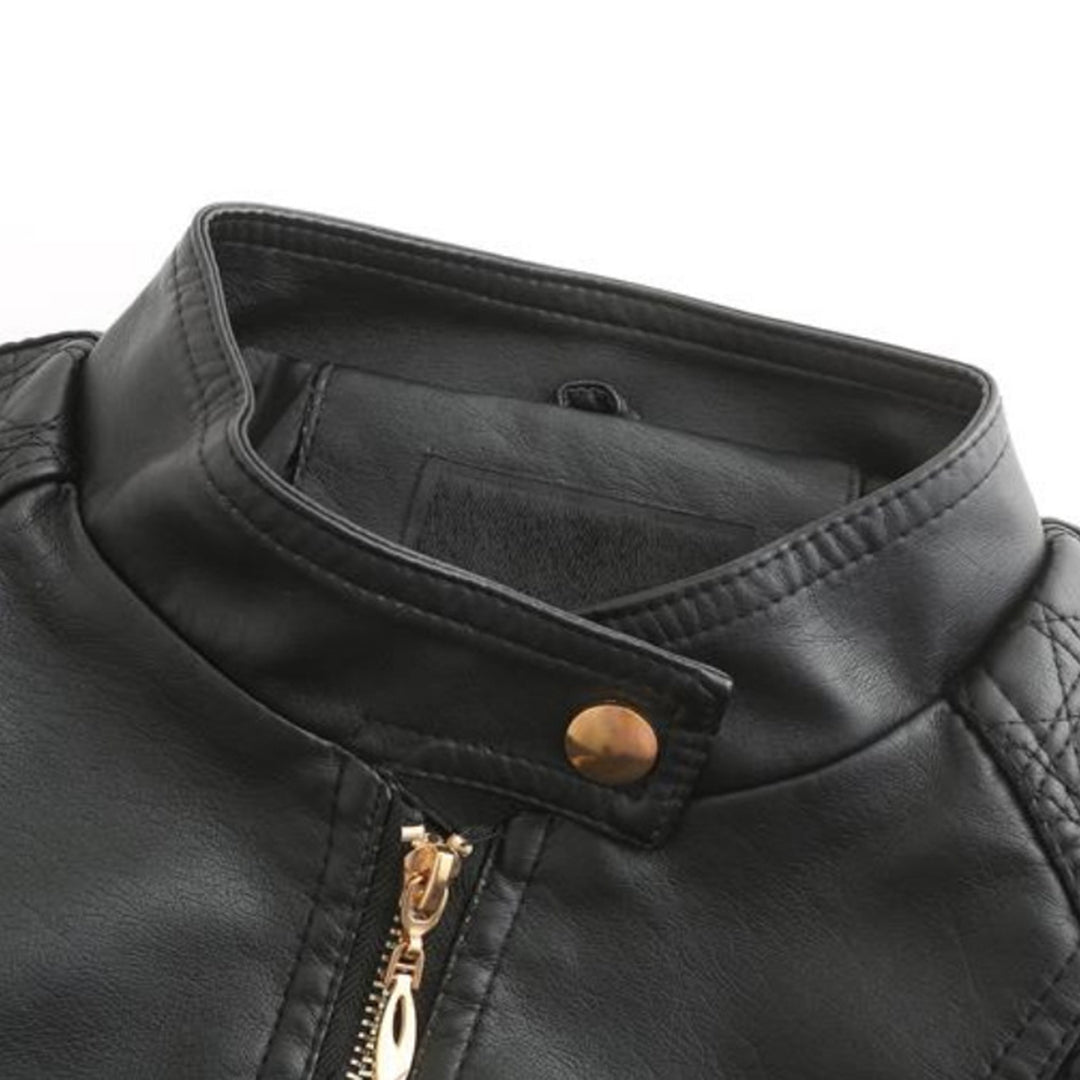 Women's Stand-Up Collar Leather Jacket - Autumn Edition