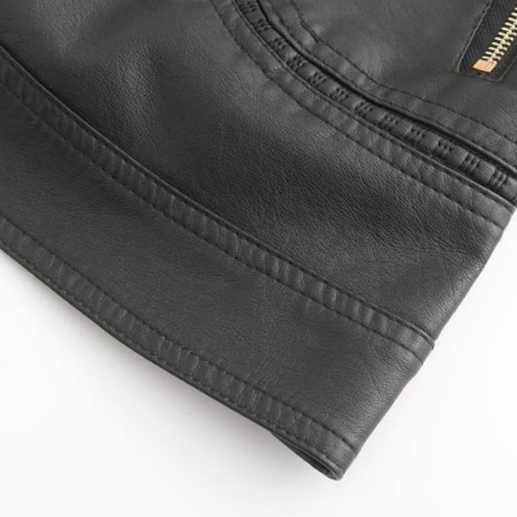 Women's Stand-Up Collar Leather Jacket - Autumn Edition