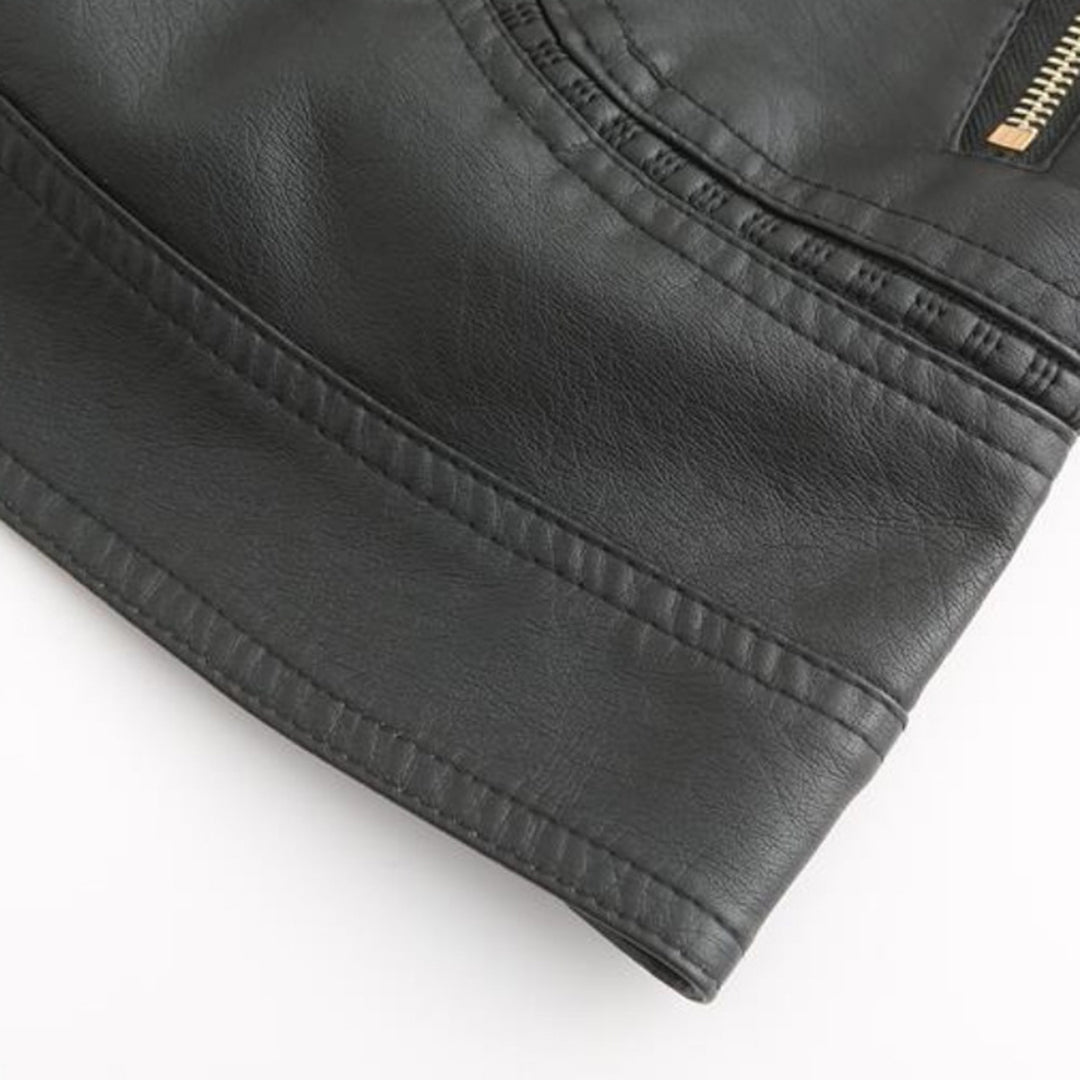 Women's Stand-Up Collar Leather Jacket - Autumn Edition