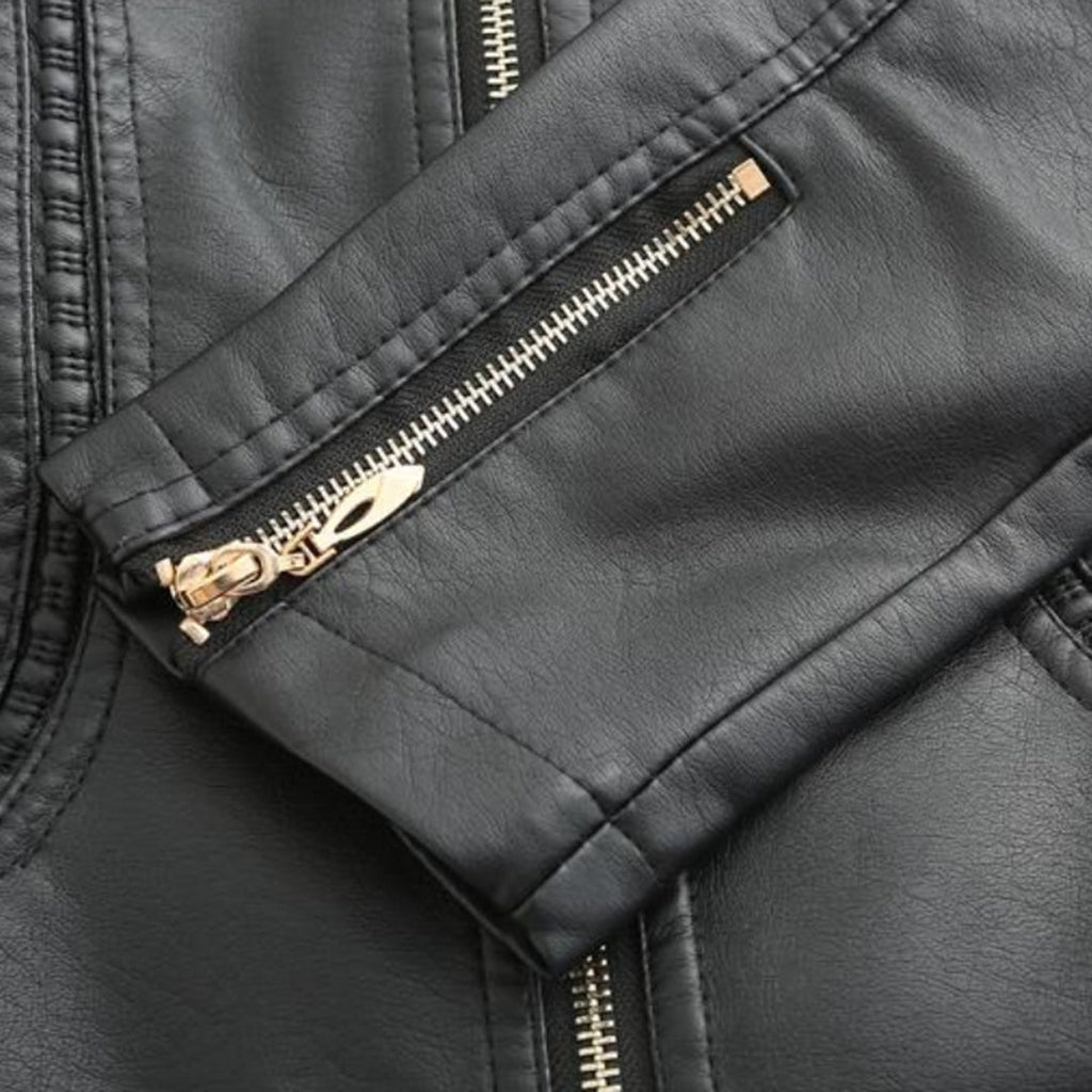 Women's Stand-Up Collar Leather Jacket - Autumn Edition