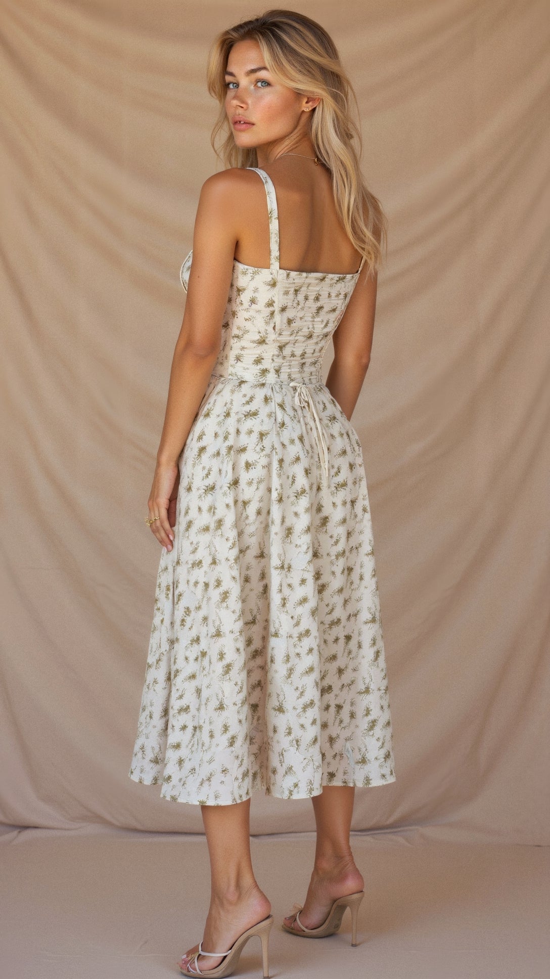 Robe midi corset pour femme avec jupe fluide