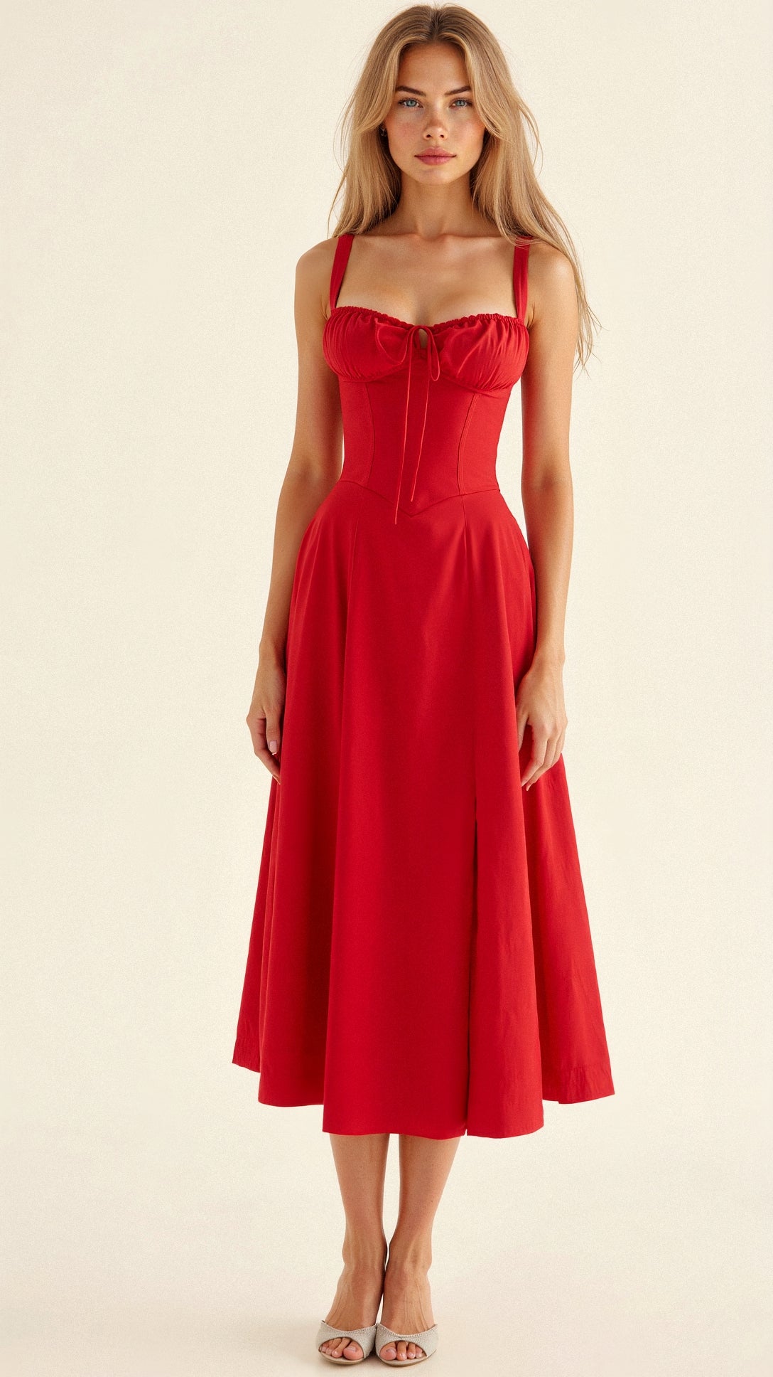Robe midi corset pour femme avec jupe fluide