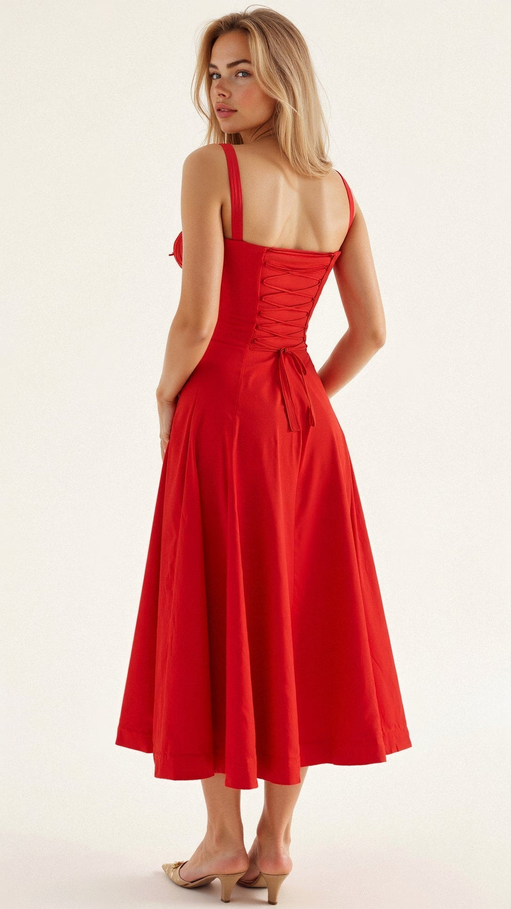 Robe midi corset pour femme avec jupe fluide