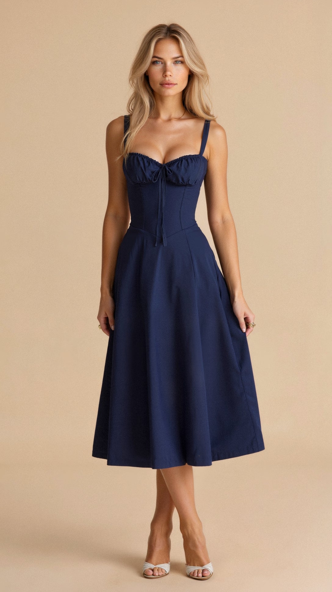 Robe midi corset pour femme avec jupe fluide