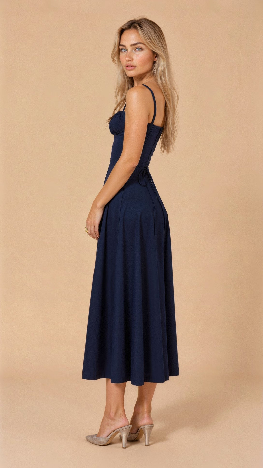 Robe midi corset pour femme avec jupe fluide