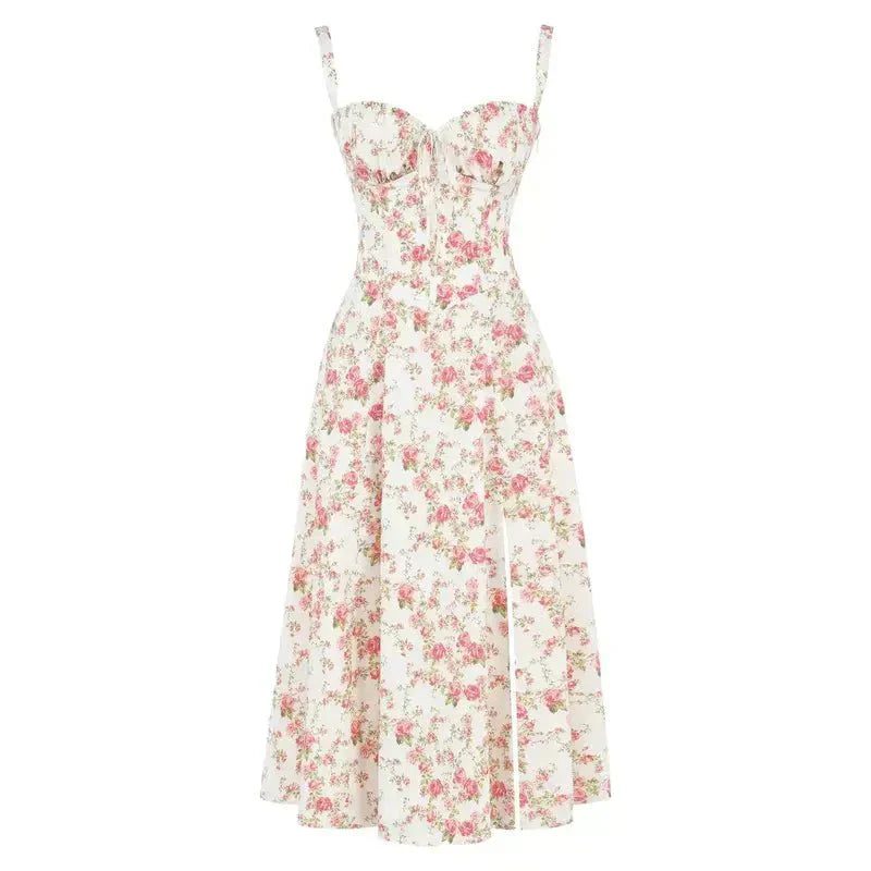 Robe midi corset pour femme avec jupe fluide