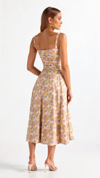 Robe midi corset pour femme avec jupe fluide