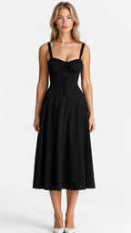 Robe midi corset pour femme avec jupe fluide