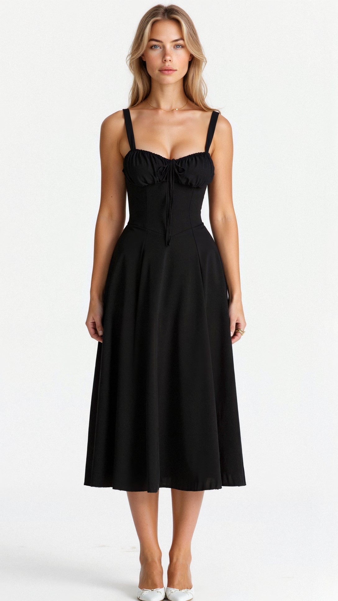 Robe midi corset pour femme avec jupe fluide