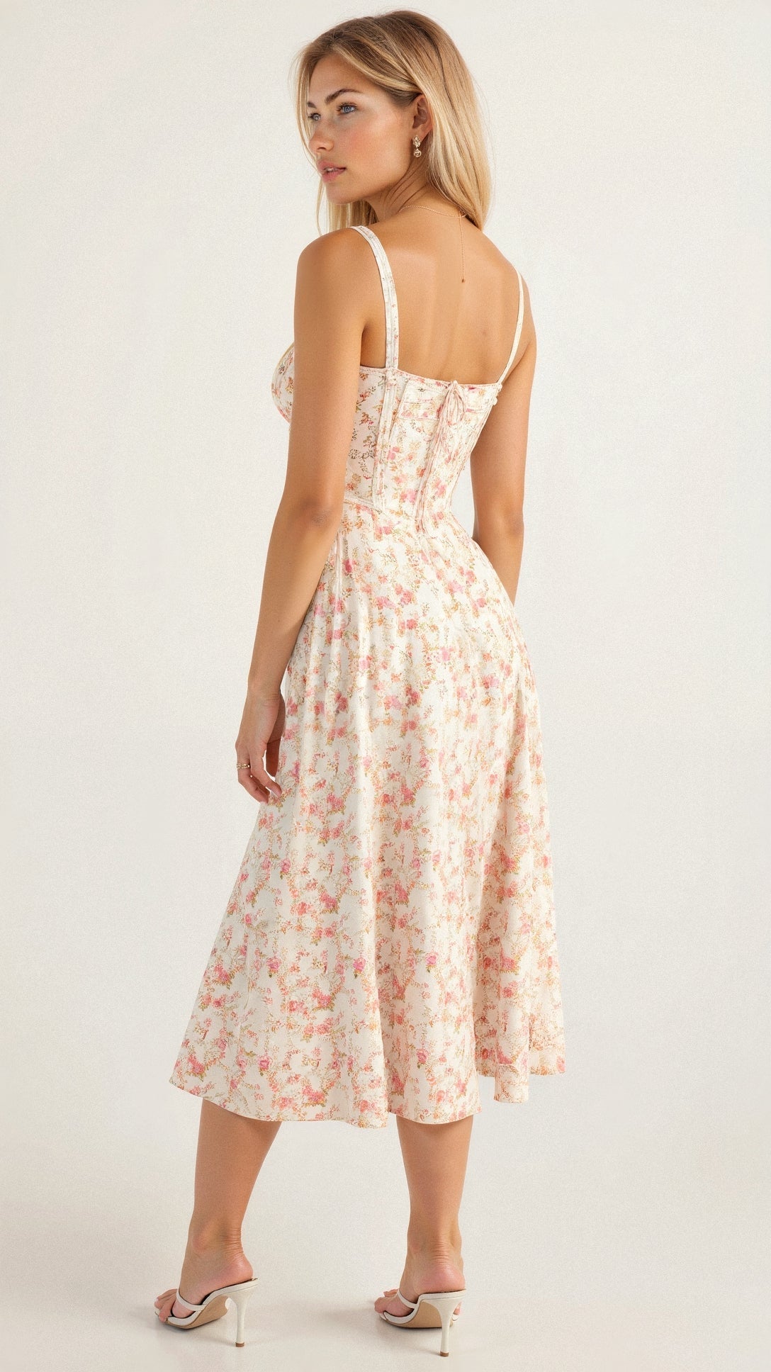 Robe midi corset pour femme avec jupe fluide