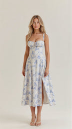 Robe midi corset pour femme avec jupe fluide