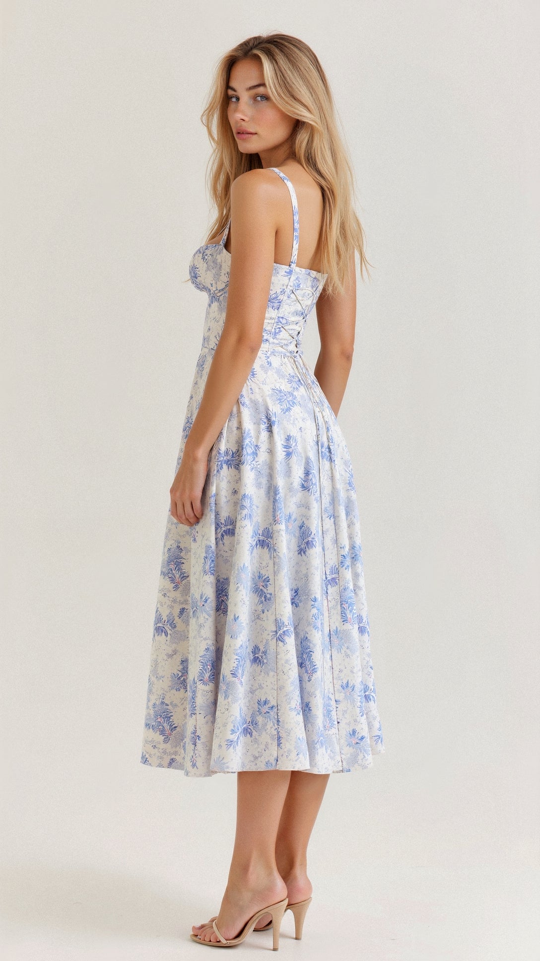 Robe midi corset pour femme avec jupe fluide